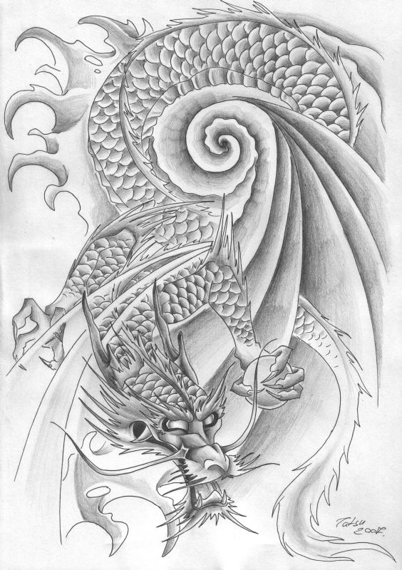 New Dragon Body tattoo art design black or white