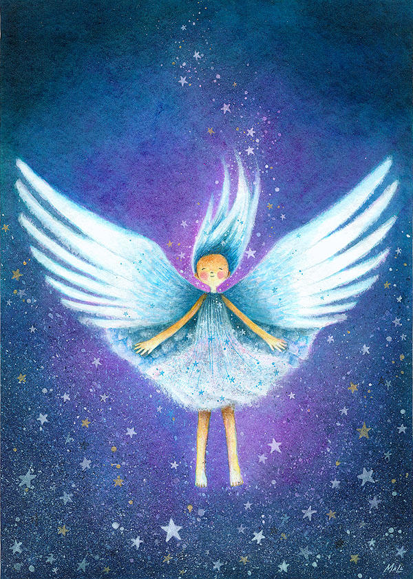 Angel Floats with Stars by frecklefaced29